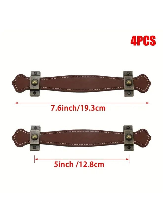 Brown Leather Handle 5 Inch Bow Drawer Pulls 4Pcs Heavy Duty Cabinet Hardware - Image 3